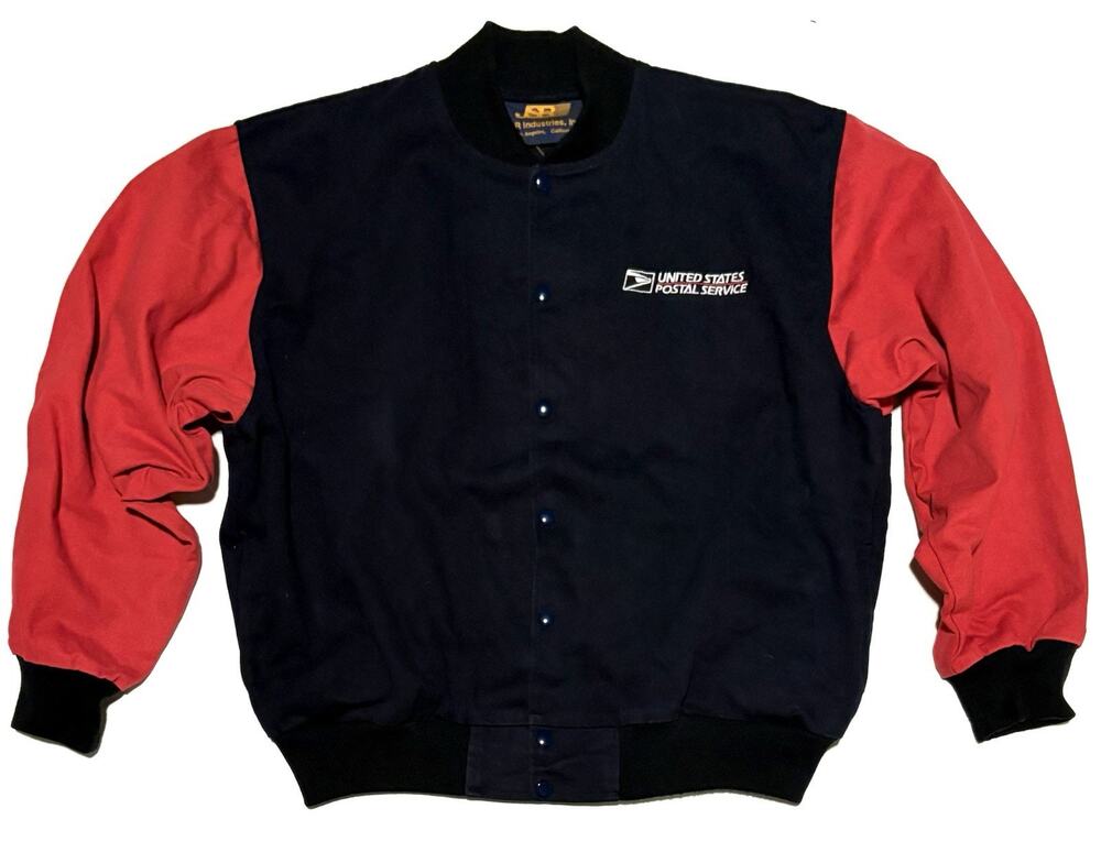 Vintage United States Postal Service USPS Canvas Snap Jacket Size L Red Blue USA